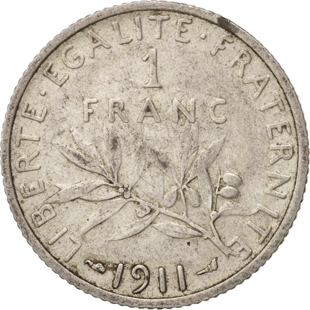 France, Semeuse, Franc, 1911, Paris, EF(40-45), Silver, KM:844.1