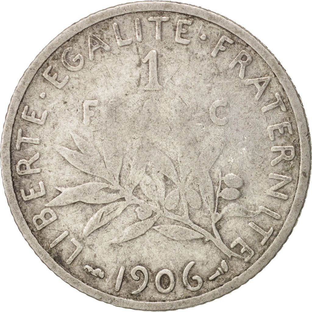 Coin, France, Semeuse, Franc, 1906, Paris, VF(20-25), Silver, KM:844.1