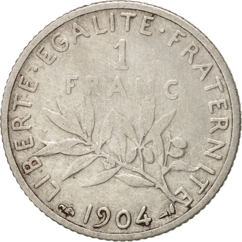 Coin, France, Semeuse, Franc, 1904, Paris, VF(20-25), Silver, KM:844.1