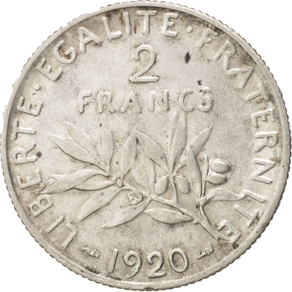 France, Semeuse, 2 Francs, 1920, Paris, EF(40-45), Silver, KM:845.1