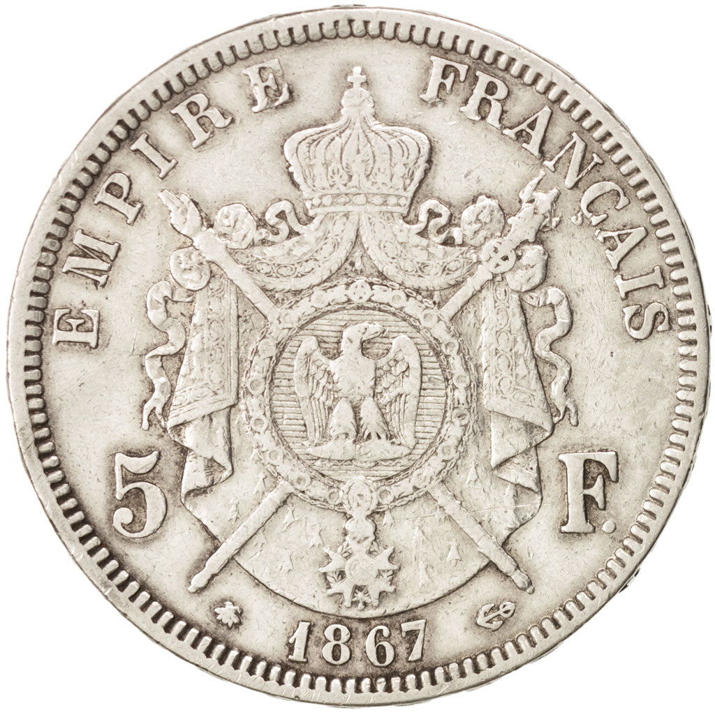 France, 5 Francs, 1867, Paris, VF(30-35), Silver, KM:799.1