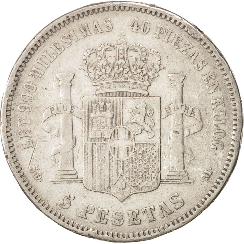 Coin, Spain, Amadeao I, 5 Pesetas, 1871, Madrid, VF(30-35), Silver, KM:666
