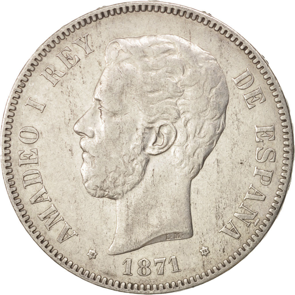 Spain, Amadeao I, 5 Pesetas, 1871, Madrid, EF(40-45), Silver, KM:666