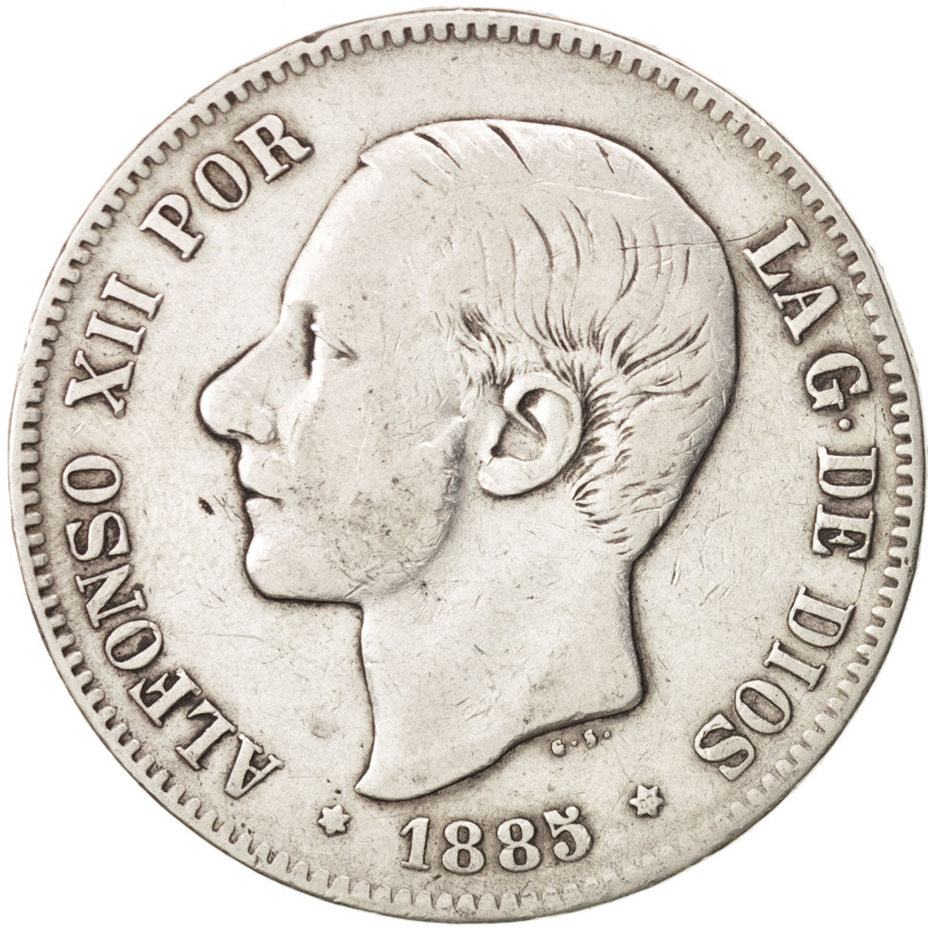 Spain, Alfonso XII, 5 Pesetas, 1885, Madrid, VF(30-35), Silver, KM:688