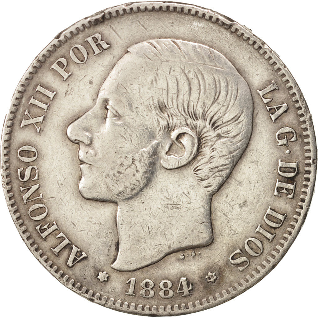 Spain, Alfonso XII, 5 Pesetas, 1884, Madrid, VF(30-35), Silver, KM:688
