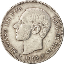 Spain, Alfonso XII, 5 Pesetas, 1884, Madrid, VF(30-35), Silver, KM:688