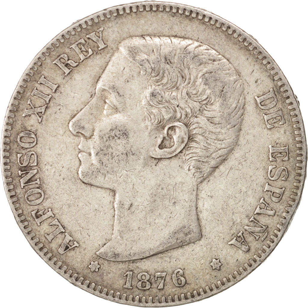 Coin, Spain, Alfonso XII, 5 Pesetas, 1876, Madrid, EF(40-45), Silver, KM:671