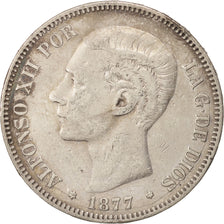 Spain, Alfonso XII, 5 Pesetas, 1877, Madrid, EF(40-45), Silver, KM:676