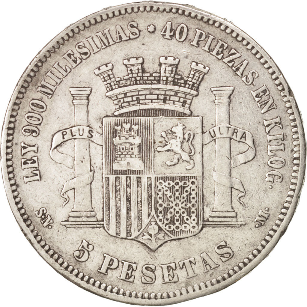 Coin, Spain, Provisional Government, 5 Pesetas, 1870, Madrid, VF(30-35), Silver