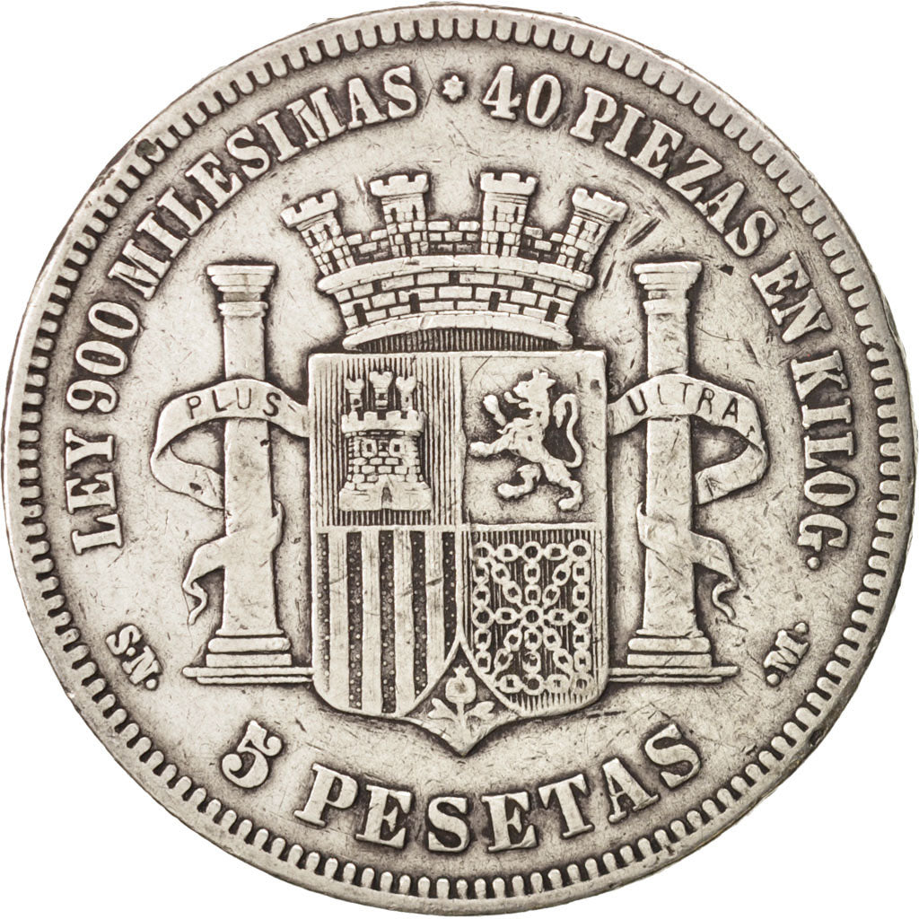 España, Provisional Government, 5 Pesetas, 1870, Madrid, BC+, Plata, KM:655