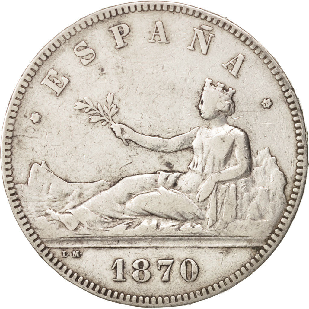 Spain,Provisional Government,5 Pesetas,1870,Madrid,VF(30-35),Silver,KM 655