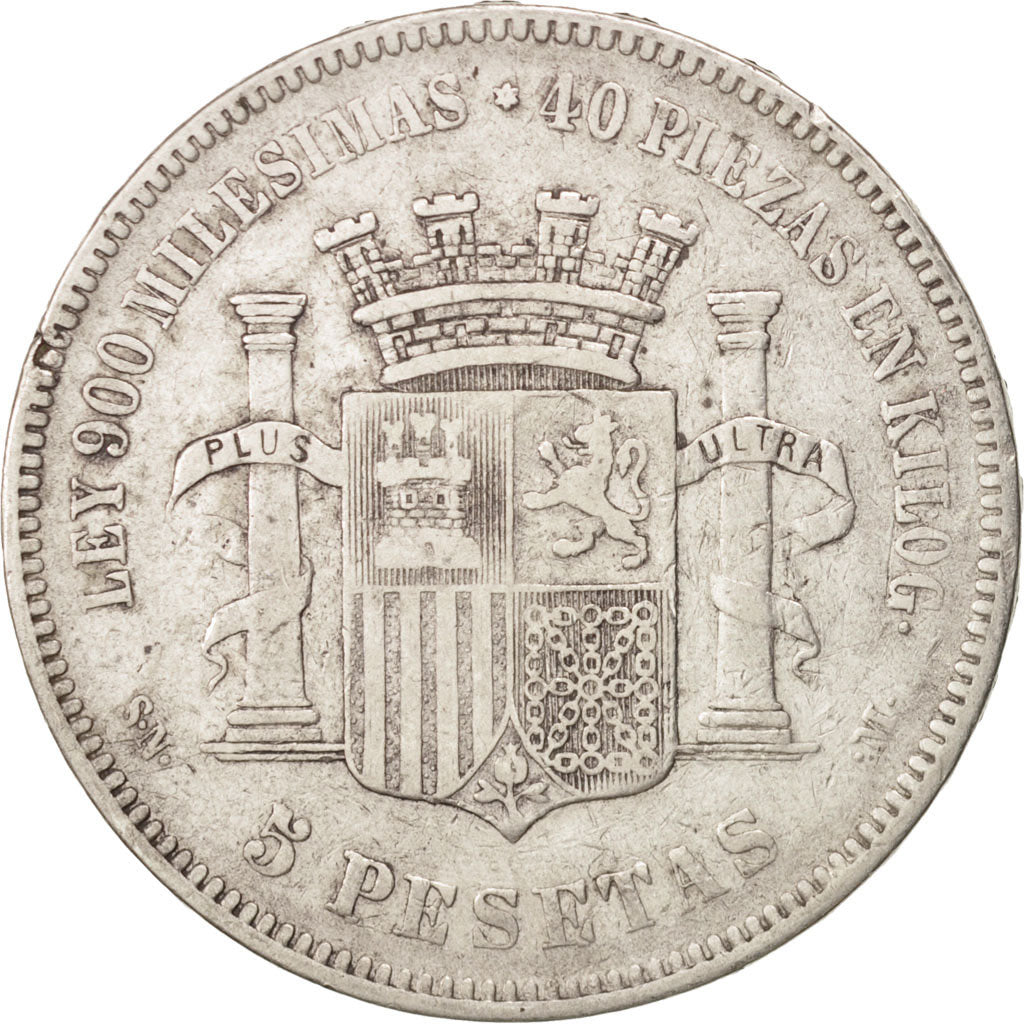 Spain,Provisional Government,5 Pesetas,1870,Madrid,VF(30-35),Silver,KM 655