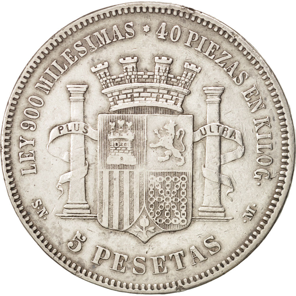 Spain,Provisional Government,5 Pesetas,1870,Madrid,EF(40-45),Silver,KM 655