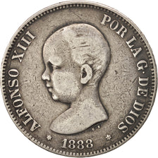 Spain, Alfonso XIII, 5 Pesetas, 1888, Madrid, VF(30-35), Silver, KM:689