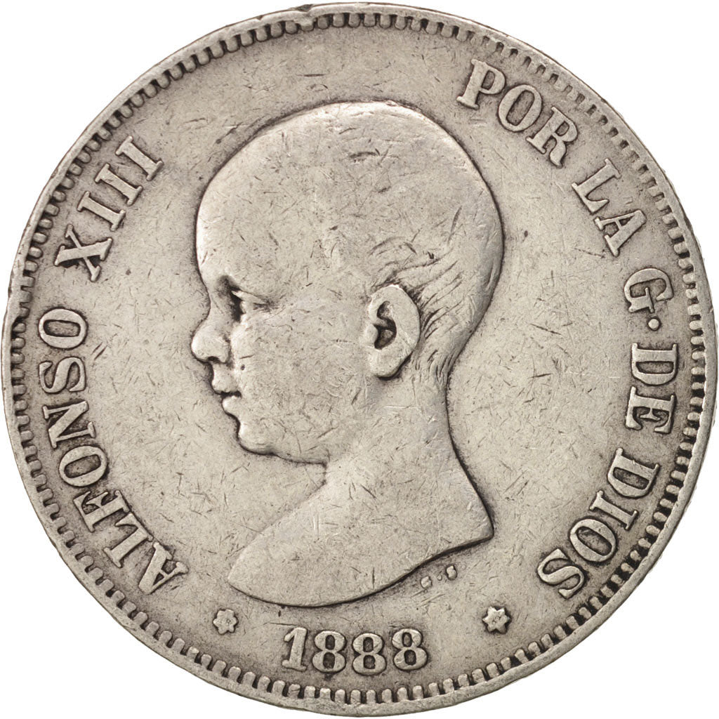 Spain, Alfonso XIII, 5 Pesetas, 1888, Madrid, VF(30-35), Silver, KM:689