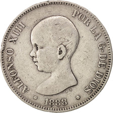 Spain, Alfonso XIII, 5 Pesetas, 1888, Madrid, VF(30-35), Silver, KM:689