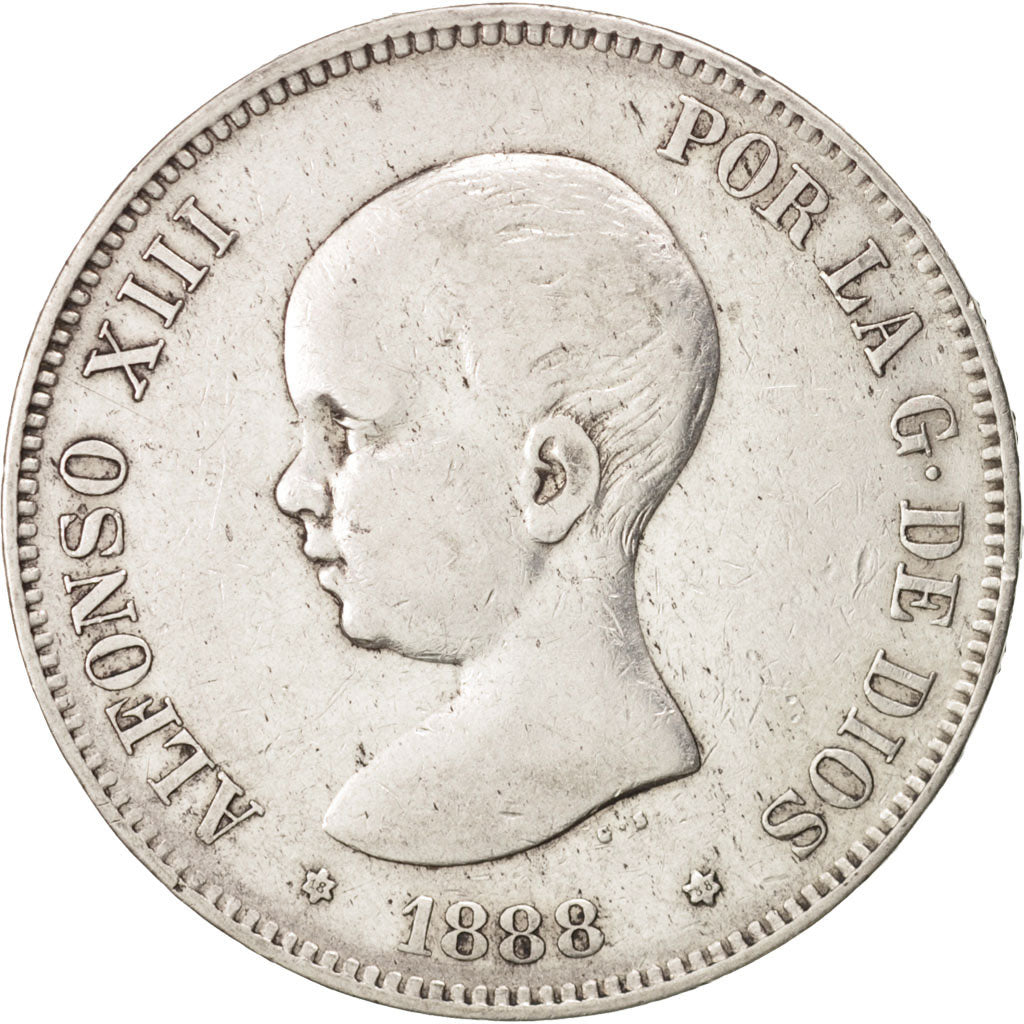 Spain, Alfonso XIII, 5 Pesetas, 1888, Madrid, EF(40-45), Silver, KM:689