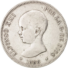 Spain, Alfonso XIII, 5 Pesetas, 1888, Madrid, EF(40-45), Silver, KM:689