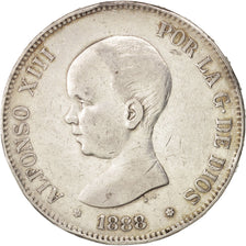 Moneta, Hiszpania, Alfonso XIII, 5 Pesetas, 1888, Madrid, EF(40-45), Srebro