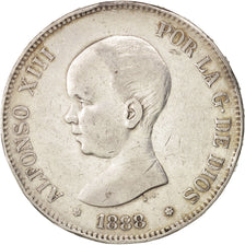 Coin, Spain, Alfonso XIII, 5 Pesetas, 1888, Madrid, EF(40-45), Silver, KM:689