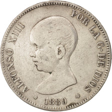 Moneda, España, Alfonso XIII, 5 Pesetas, 1889, Madrid, BC+, Plata, KM:689