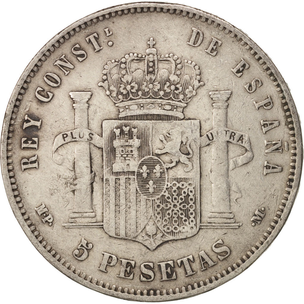 Moneda, España, Alfonso XIII, 5 Pesetas, 1889, Madrid, BC+, Plata, KM:689