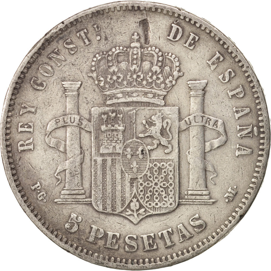 Moneda, España, Alfonso XIII, 5 Pesetas, 1891, Madrid, BC+, Plata, KM:689