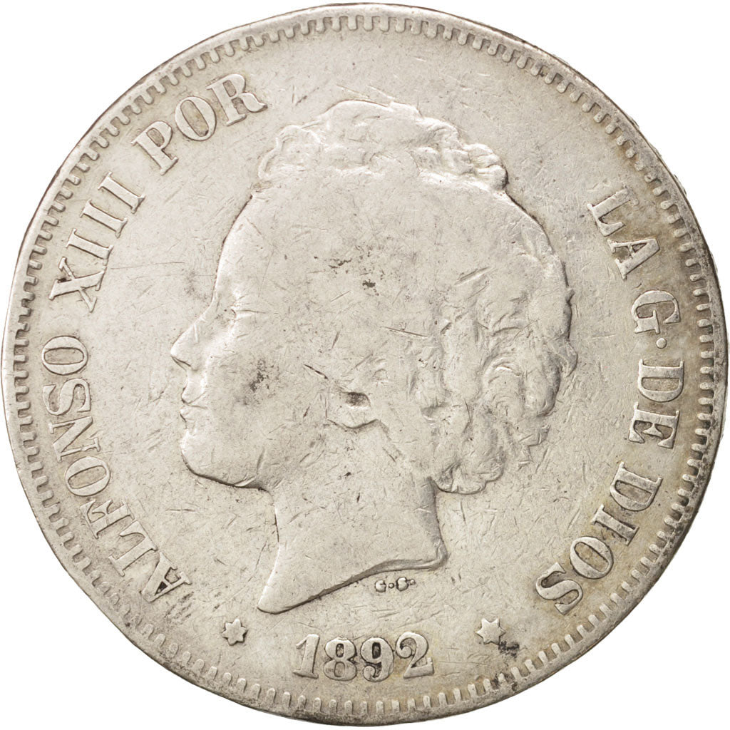 Coin, Spain, Alfonso XIII, 5 Pesetas, 1892, Madrid, VF(30-35), Silver, KM:700