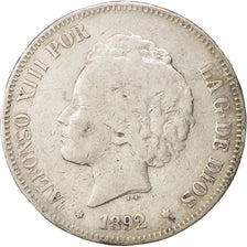 Coin, Spain, Alfonso XIII, 5 Pesetas, 1892, Madrid, VF(30-35), Silver, KM:700