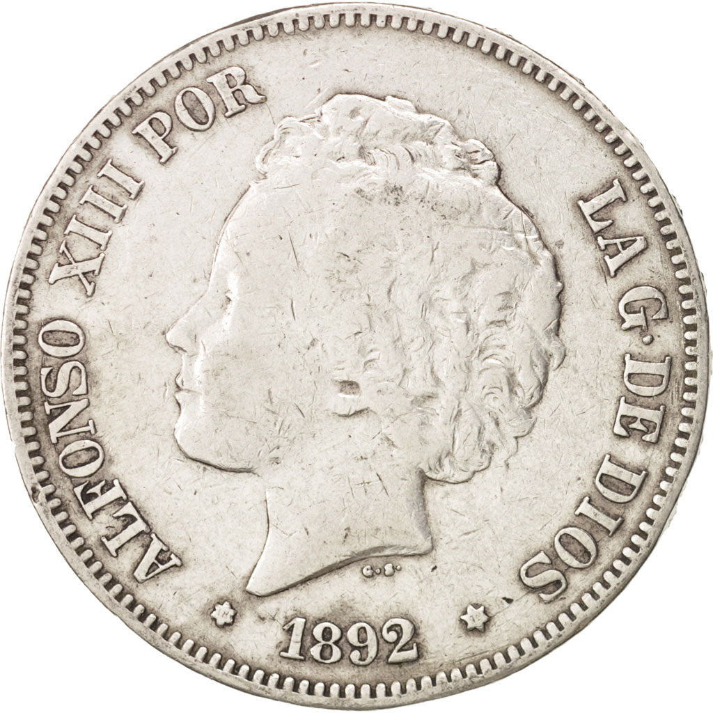 Monnaie, Espagne, Alfonso XIII, 5 Pesetas, 1892, Madrid, TTB, Argent, KM:700