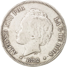 Monnaie, Espagne, Alfonso XIII, 5 Pesetas, 1892, Madrid, TTB, Argent, KM:700