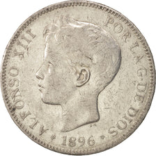 Spain, Alfonso XIII, 5 Pesetas, 1896, Valencia, VF(30-35), Silver, KM:707
