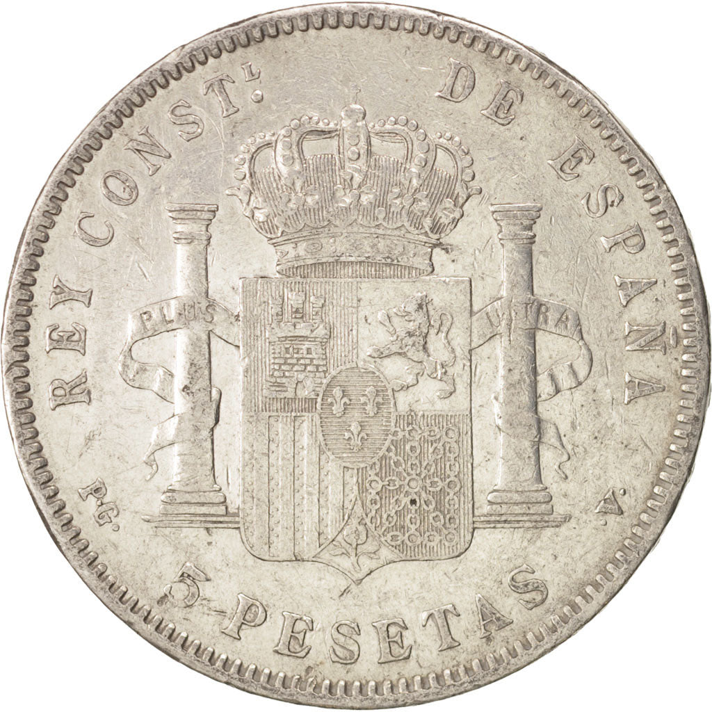 Spain, Alfonso XIII, 5 Pesetas, 1896, Valencia, VF(30-35), Silver, KM:707