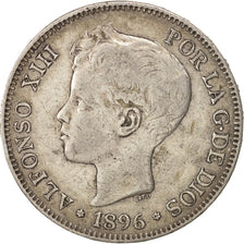 Spain, Alfonso XIII, 5 Pesetas, 1896, Valencia, EF(40-45), Silver, KM:707