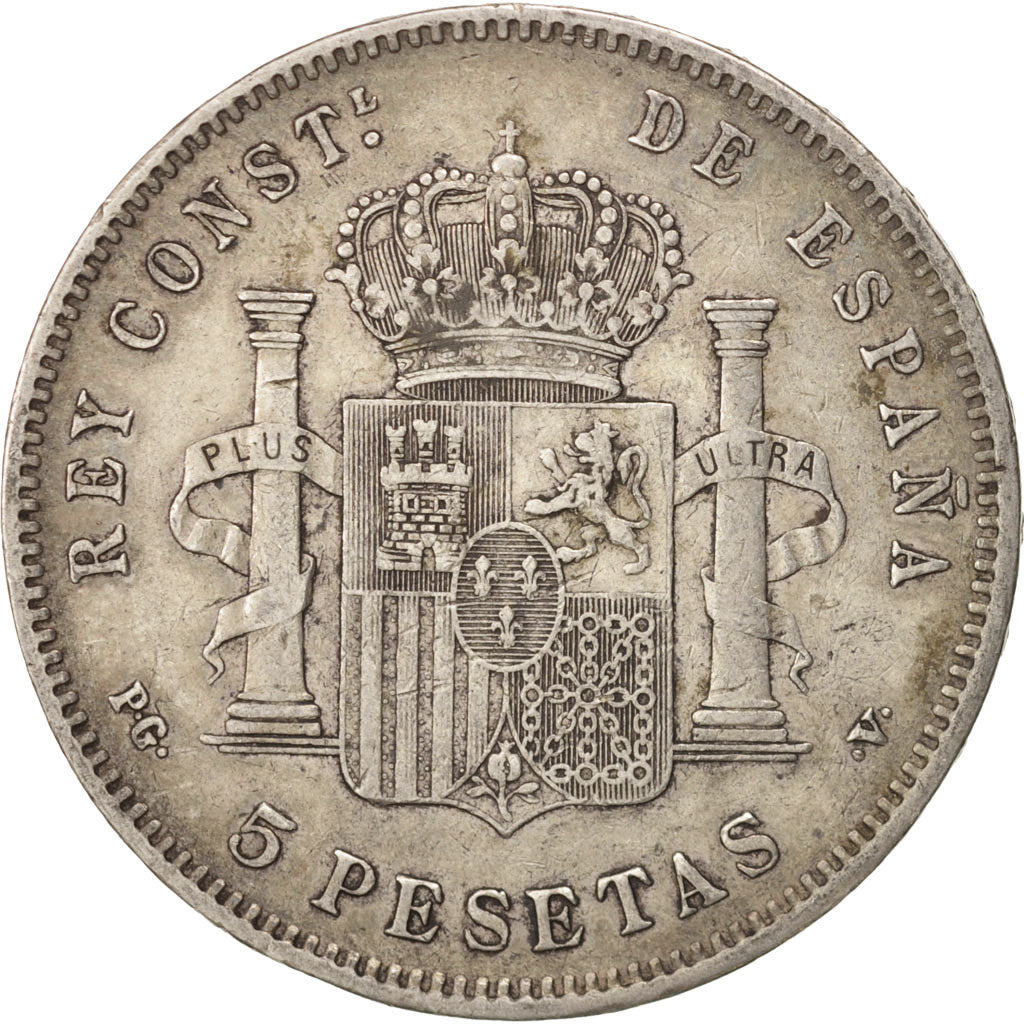 Spain, Alfonso XIII, 5 Pesetas, 1896, Valencia, EF(40-45), Silver, KM:707