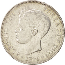 Spain, Alfonso XIII, 5 Pesetas, 1896, Valencia, EF(40-45), Silver, KM:707