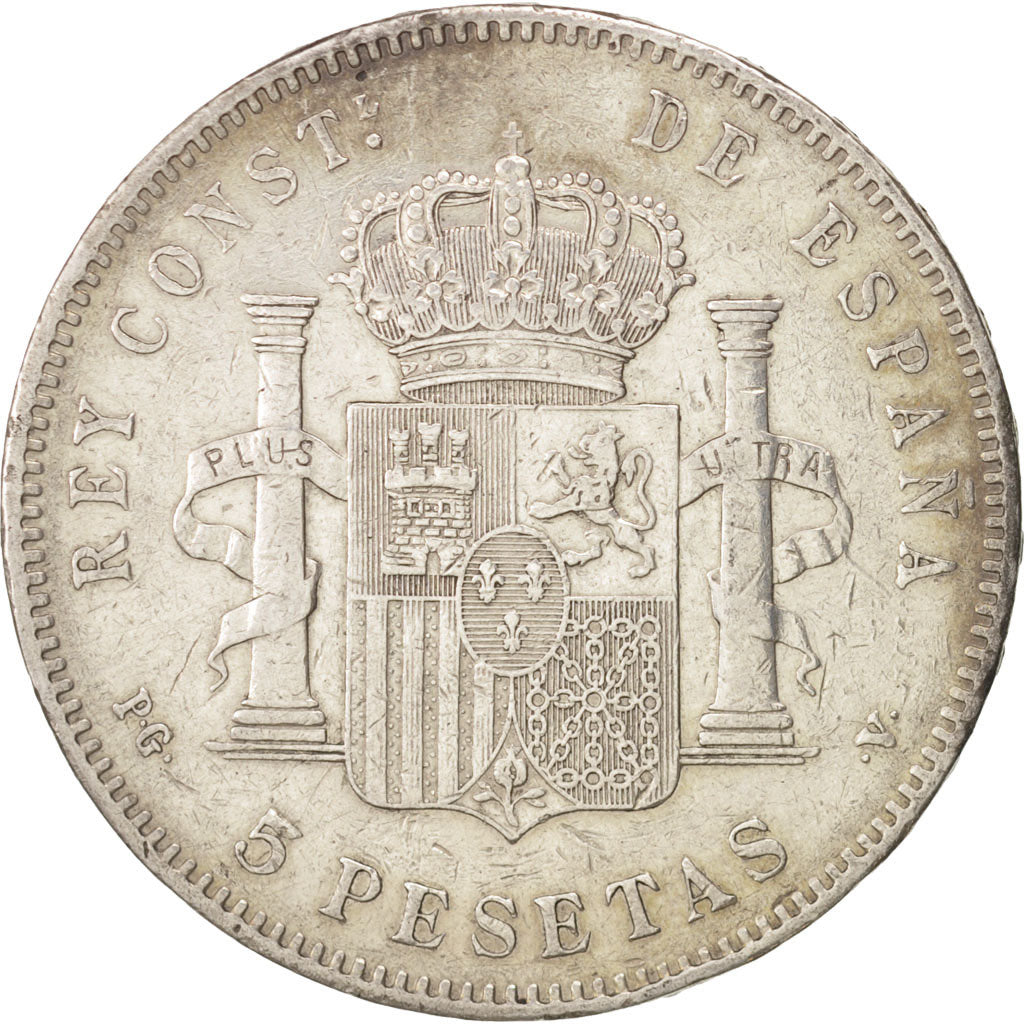 Spain, Alfonso XIII, 5 Pesetas, 1896, Valencia, EF(40-45), Silver, KM:707