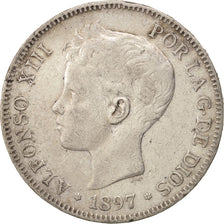 Coin, Spain, Alfonso XIII, 5 Pesetas, 1897, Valencia, EF(40-45), Silver, KM:707