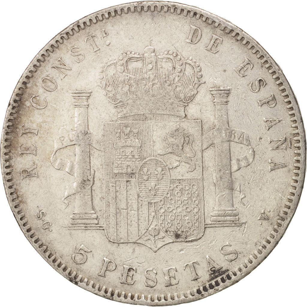 Coin, Spain, Alfonso XIII, 5 Pesetas, 1897, Valencia, EF(40-45), Silver, KM:707