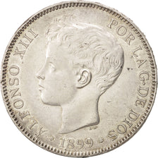 Spain, Alfonso XIII, 5 Pesetas, 1899, Valencia, AU(55-58), Silver, KM:707