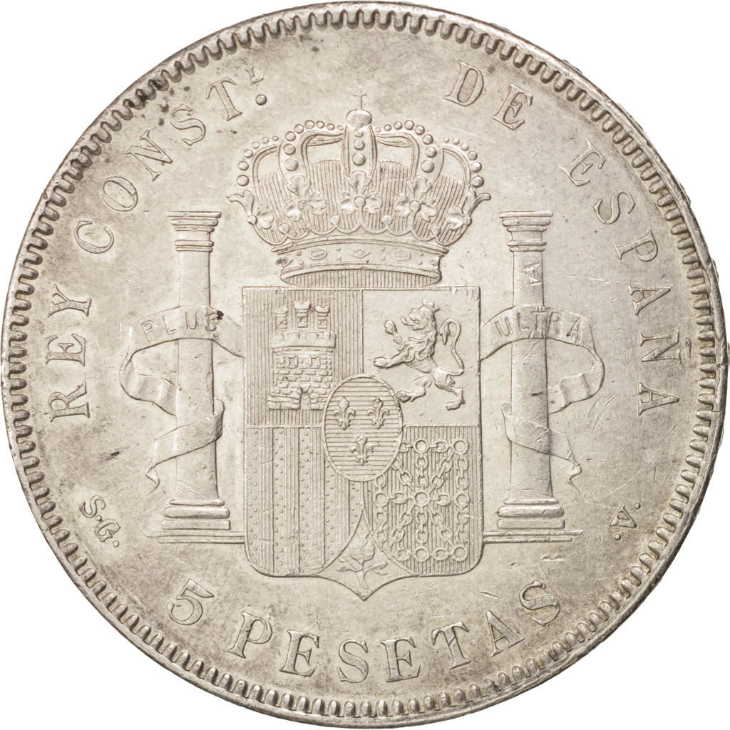 Spain, Alfonso XIII, 5 Pesetas, 1899, Valencia, AU(55-58), Silver, KM:707