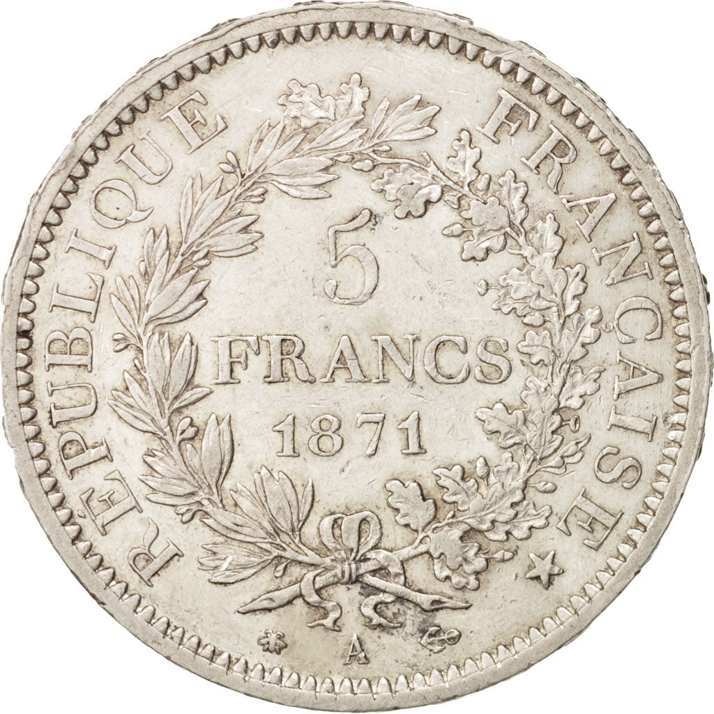 France, Hercule, 5 Francs, 1871, Paris, AU(50-53), Silver, KM:820.1, Gadoury:745