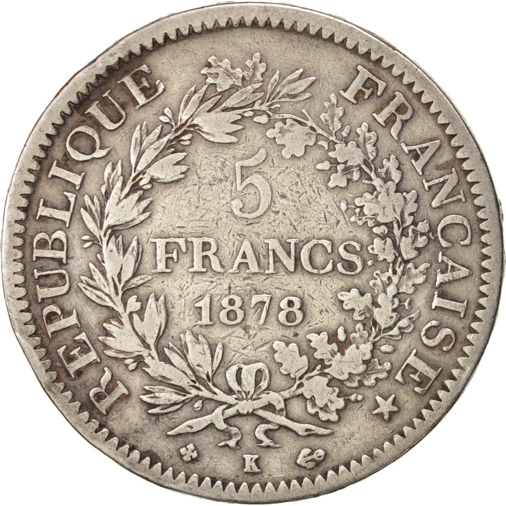 France, Hercule, 5 Francs, 1878, Bordeaux, VF(20-25), Silver, KM:820.2