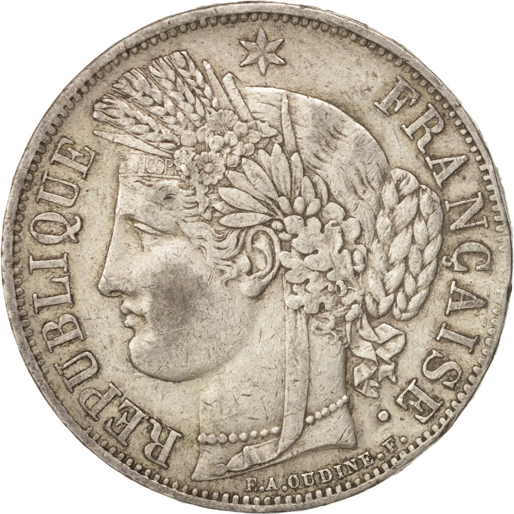 Moneda, Francia, Cérès, 5 Francs, 1849, Strasbourg, MBC, Plata, KM:761.2