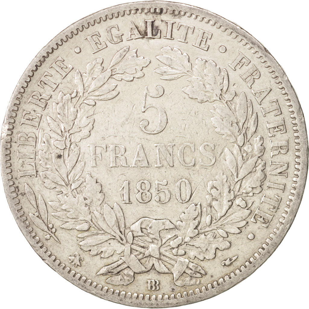 Monnaie, France, Cérès, 5 Francs, 1850, Strasbourg, TTB, Argent, KM:761.2
