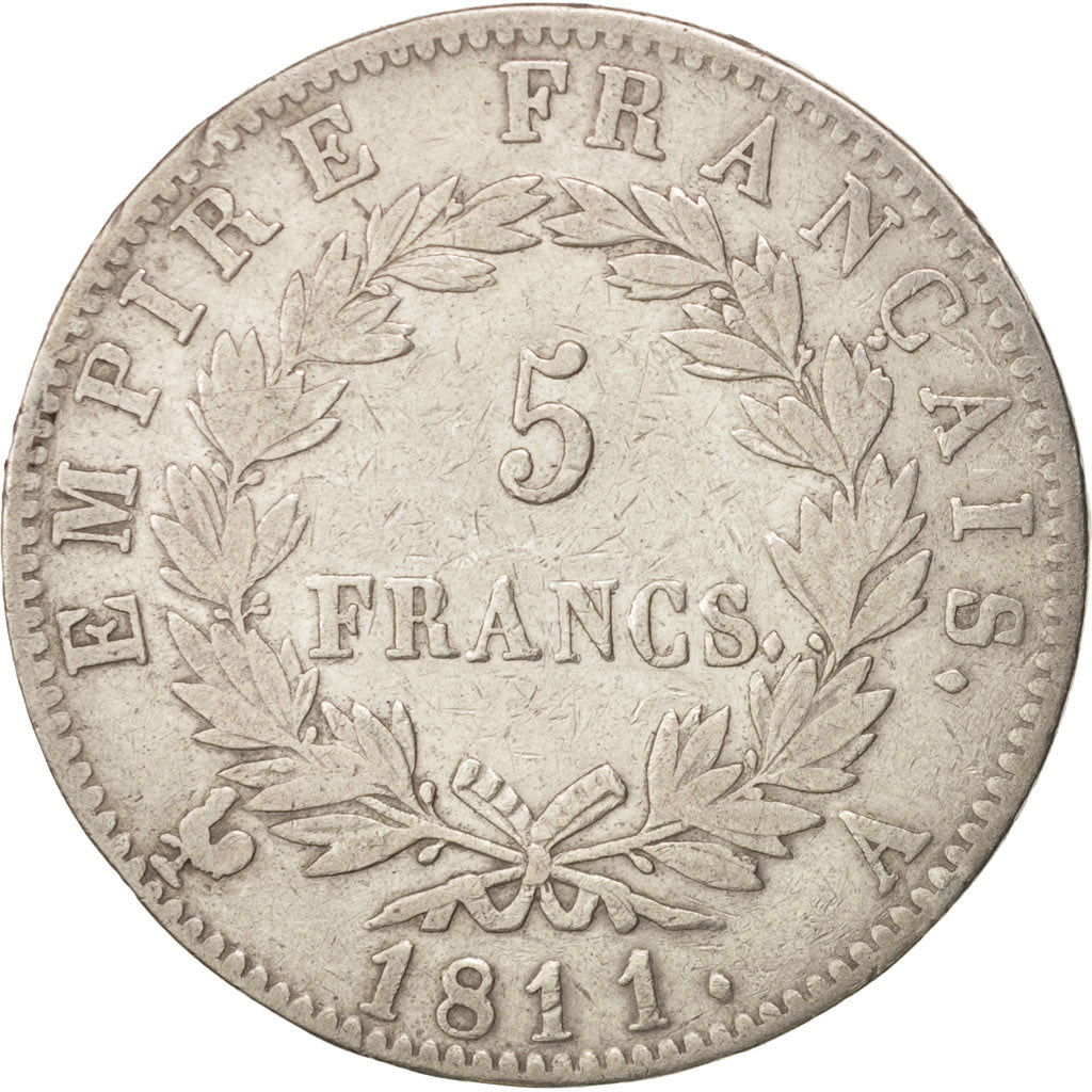 France, 5 Francs, 1811, Paris, VF(30-35), Silver, KM:694.1, Gadoury:584