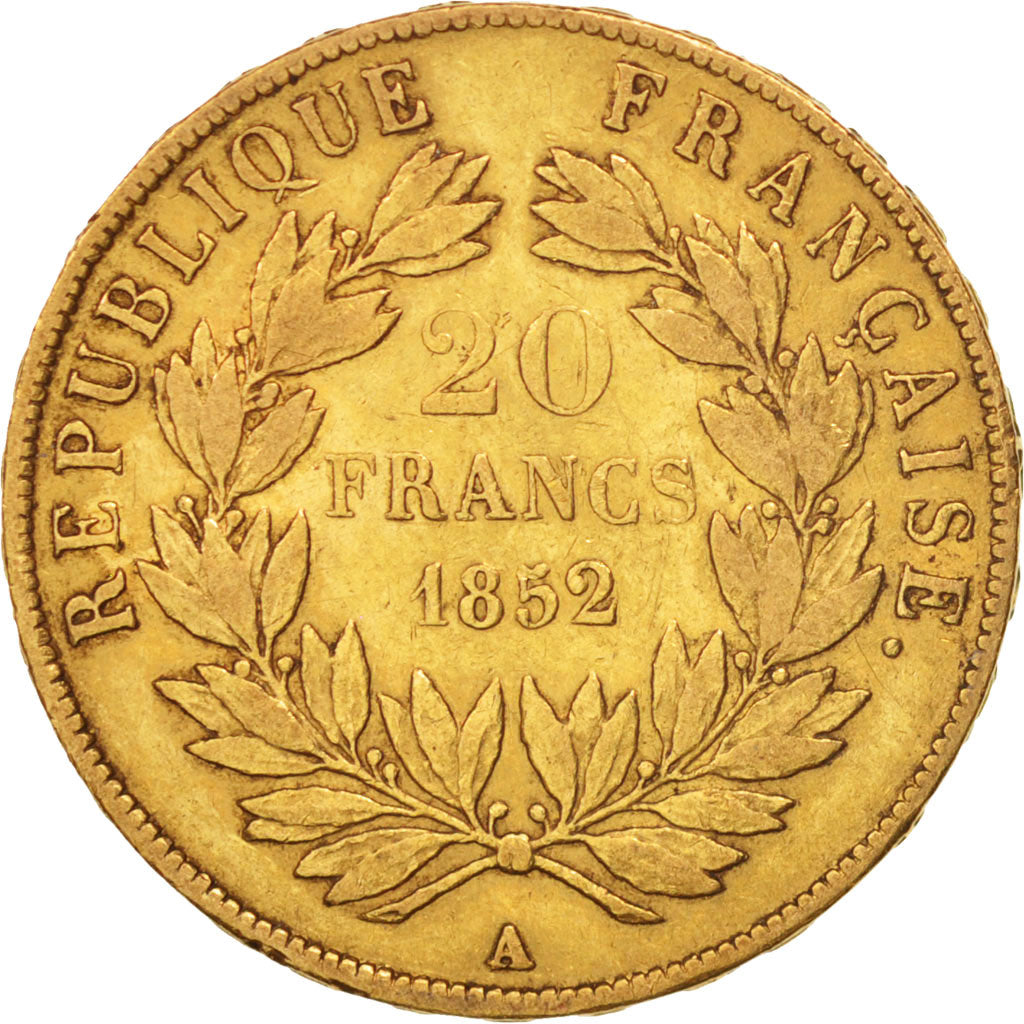 Moneta, Francia, Napoleon III, Napoléon III, 20 Francs, 1852, Paris, BB, Oro