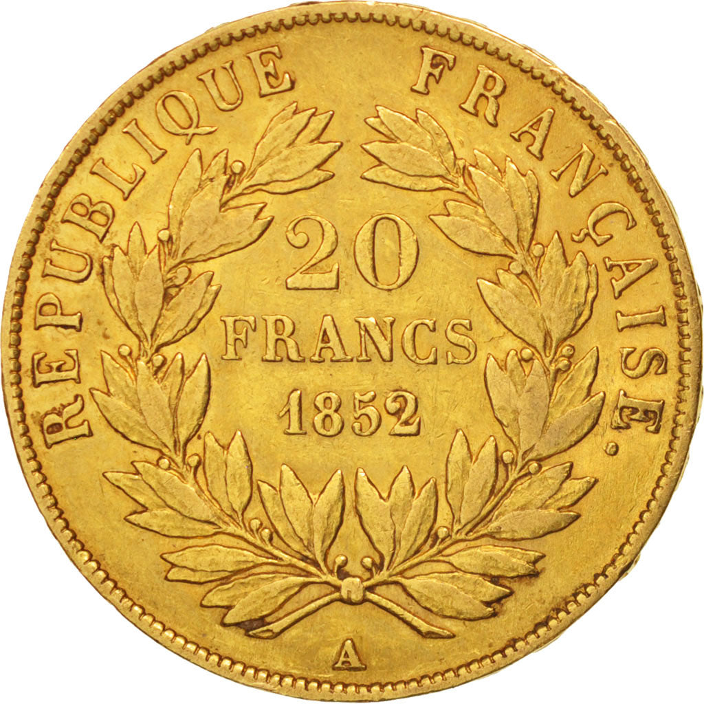 France, 20 Francs, 1852, Paris, EF(40-45), Gold, KM:774, Gadoury:1060
