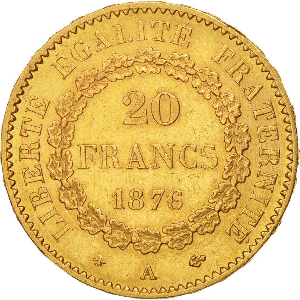 Munten, Frankrijk, Génie, 20 Francs, 1876, Paris, ZF, Goud, KM:825