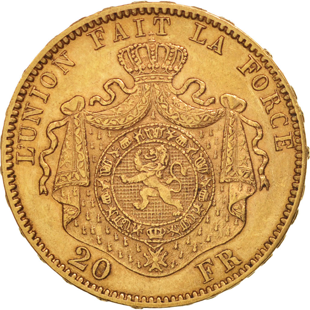 Belgium, Leopold II, 20 Francs, 20 Frank, 1876, AU(50-53), Gold, KM:37
